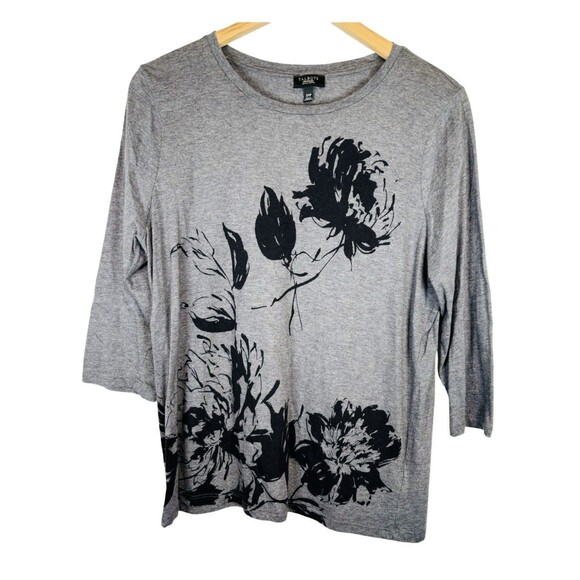 Talbots Black Gray Floral Crew Neck Pullover 3/4 Sleeve T Shirt Top Plus 2XP - Picture 1 of 7